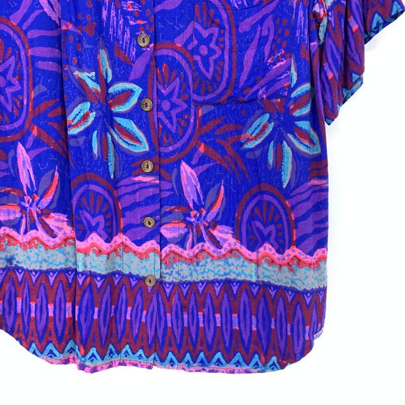 Rainbow-Jo Short Sleeve Aloha Short Mens Size L Purple Floral Print Button Front - Picture 4 of 5